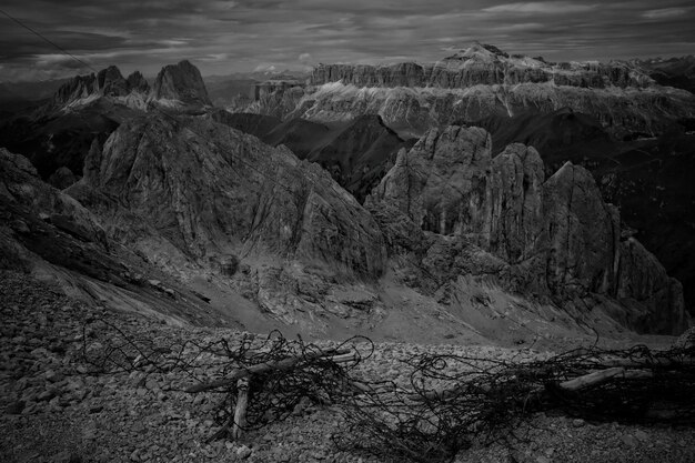 Beautiful mountains and hills shot in black and white