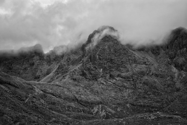 Beautiful mountains and hills shot in black and white