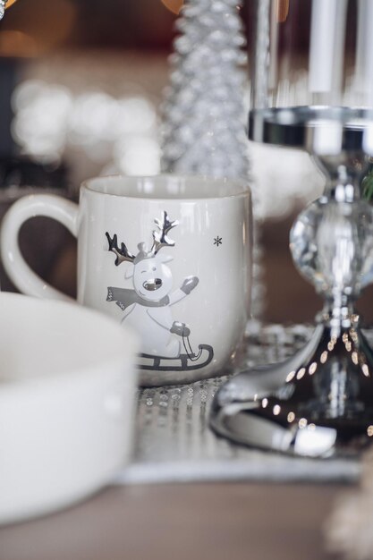 Beautiful mug with a pattern. New Year eve concept