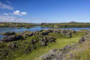 Foto gratuita bellissimo parco myvatn e i suoi laghi, islanda