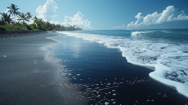 Free photo beautiful nature landscape with black sandy beach and ocean