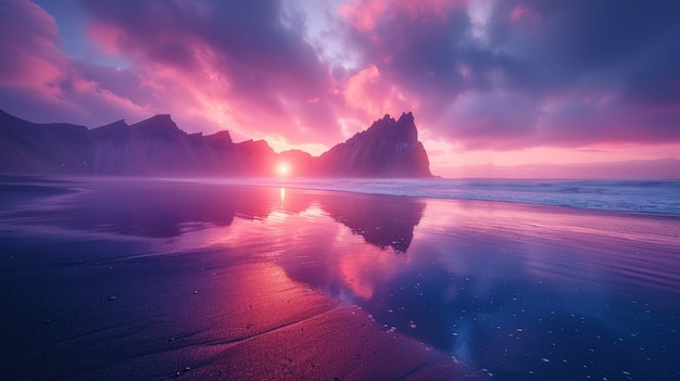 Foto gratuita bellissimo paesaggio naturale con spiaggia di sabbia nera e oceano