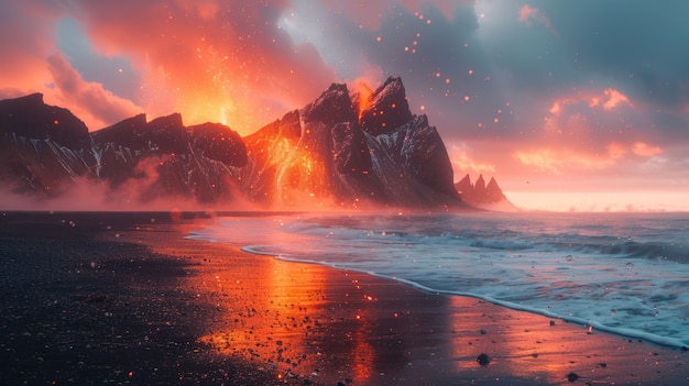 Free Photo beautiful nature landscape with black sandy beach and ocean