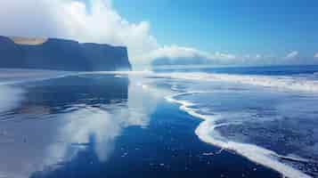 Foto gratuita bellissimo paesaggio naturale con spiaggia di sabbia nera e oceano