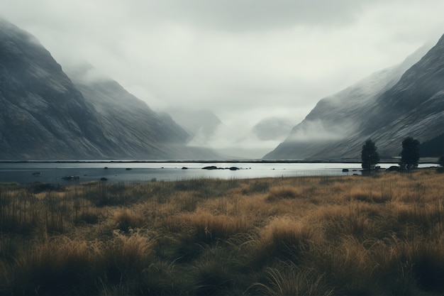 Beautiful nature landscape with mountains and lake