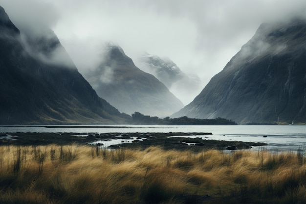 Free photo beautiful nature landscape with mountains and lake