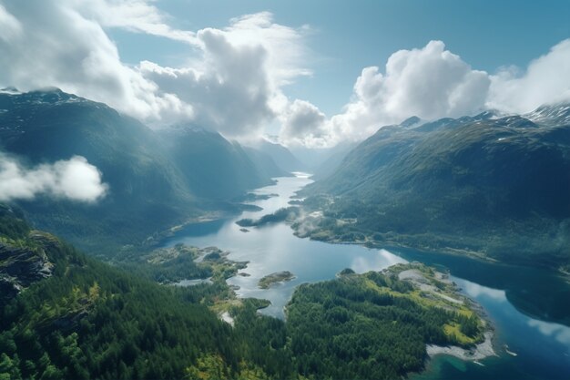 山と湖のある美しい自然の風景