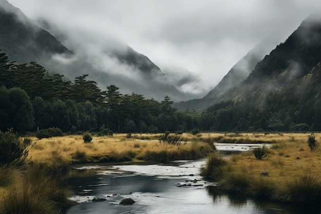 Beautiful nature landscape with river and vegetation