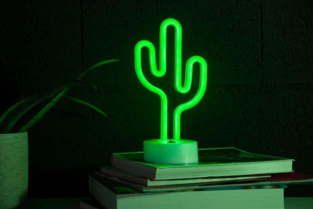 Beautiful neon cactus in bedroom