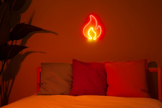 Beautiful neon flame in bedroom