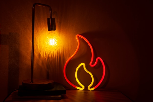 Free photo beautiful neon flame in bedroom