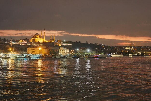 Beautiful night view of the city of Istanbul and the sea