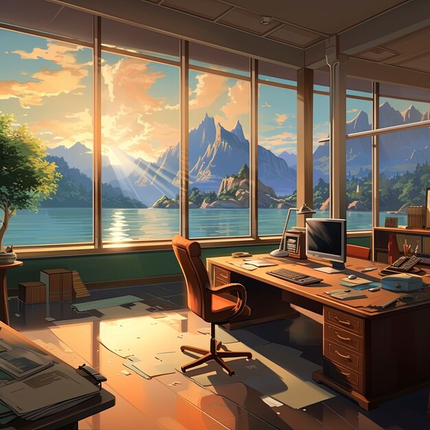 Beautiful office space in cartoon style