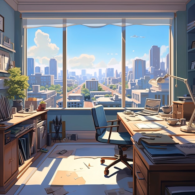 Beautiful office space in cartoon style