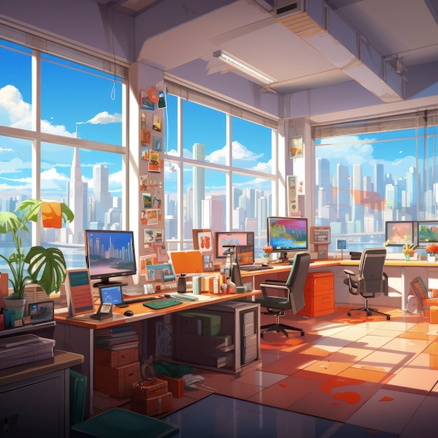 Free photo beautiful office space in cartoon style