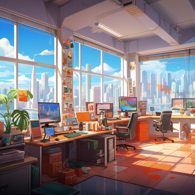 Beautiful office space in cartoon style