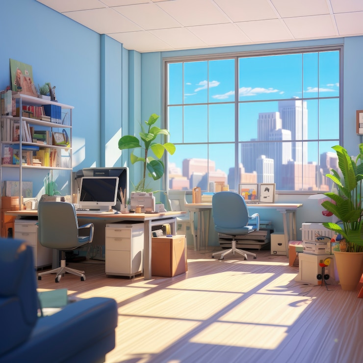Free Photo beautiful office space in cartoon style