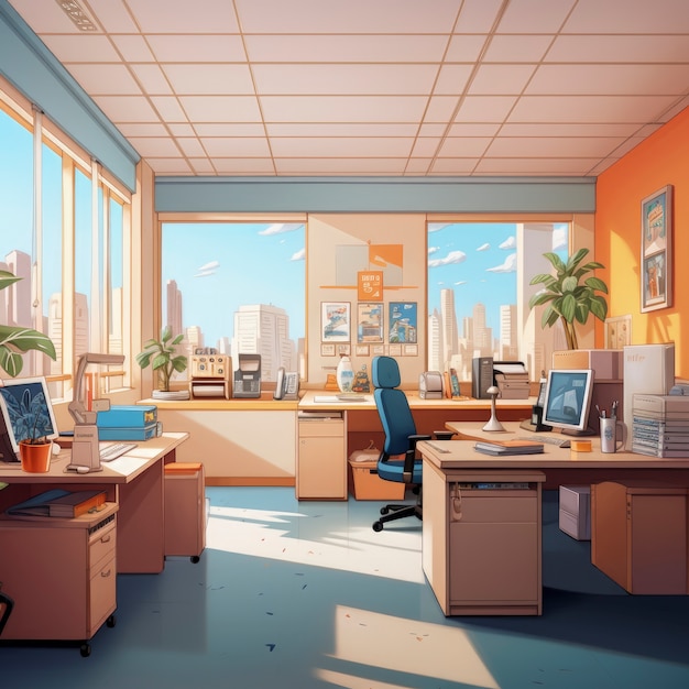 Beautiful office space in cartoon style