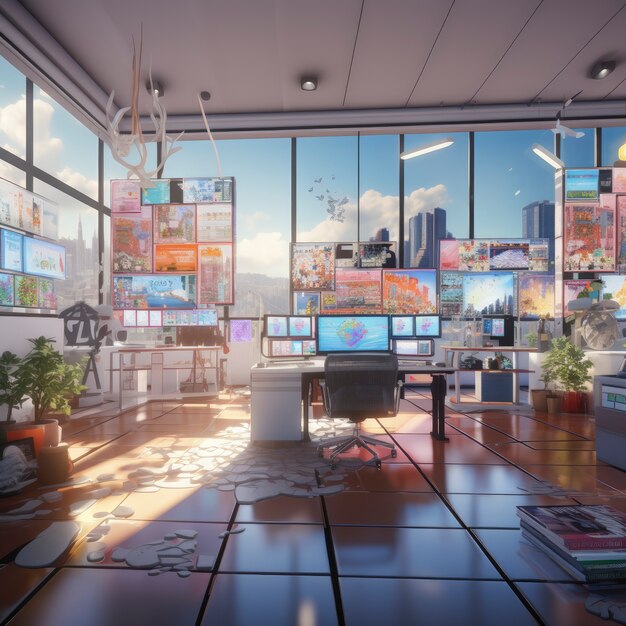 Beautiful office space in cartoon style