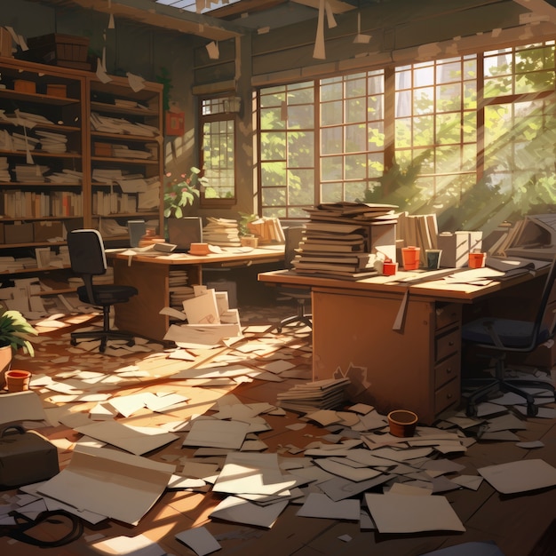 Free photo beautiful office space in cartoon style