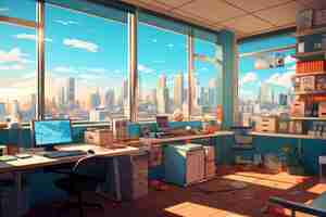 Free photo beautiful office space in cartoon style