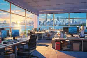 Free photo beautiful office space in cartoon style