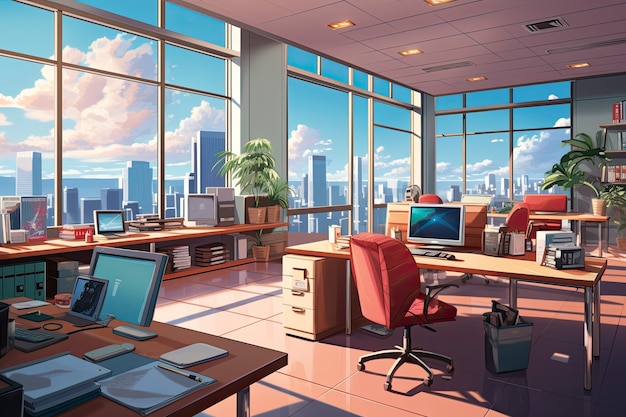 Beautiful office space in cartoon style