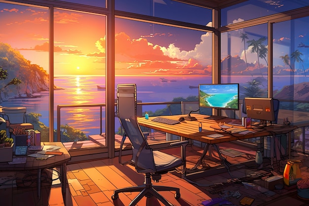 Beautiful office space in cartoon style