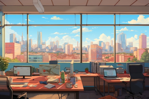 Beautiful office space in cartoon style