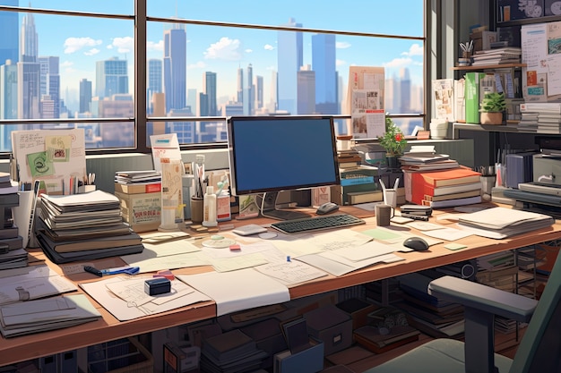 Free photo beautiful office space in cartoon style