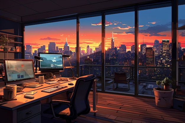 Free photo beautiful office space in cartoon style