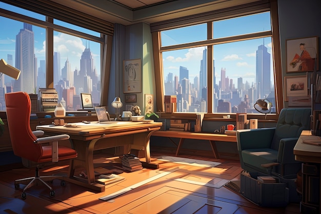 Free photo beautiful office space in cartoon style