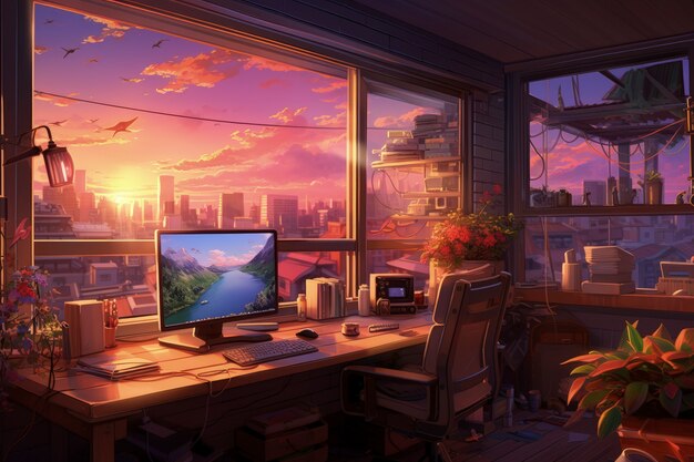 Beautiful office space in cartoon style