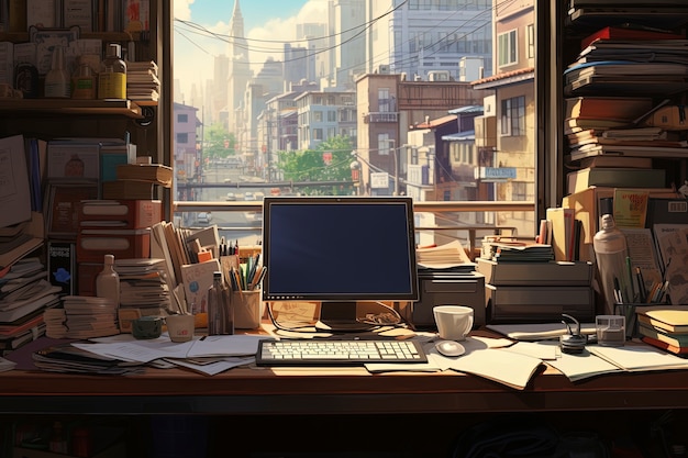 Free photo beautiful office space in cartoon style