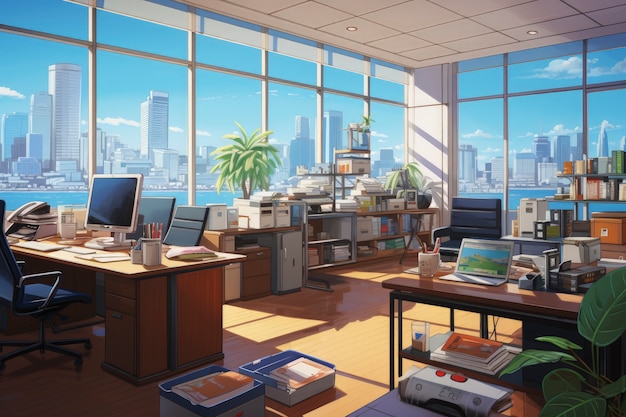 Free photo beautiful office space in cartoon style