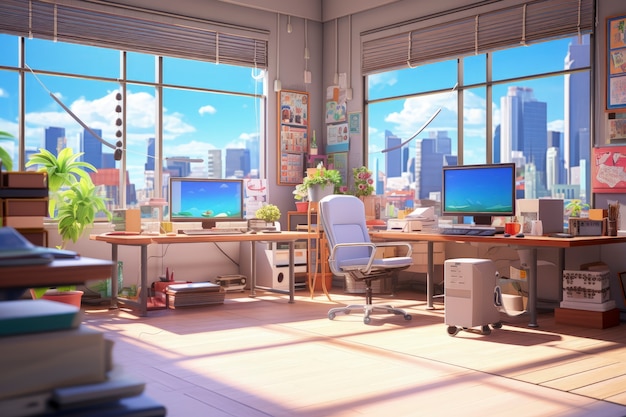 Free photo beautiful office space in cartoon style