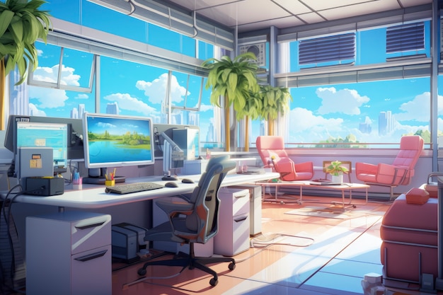 Free photo beautiful office space in cartoon style