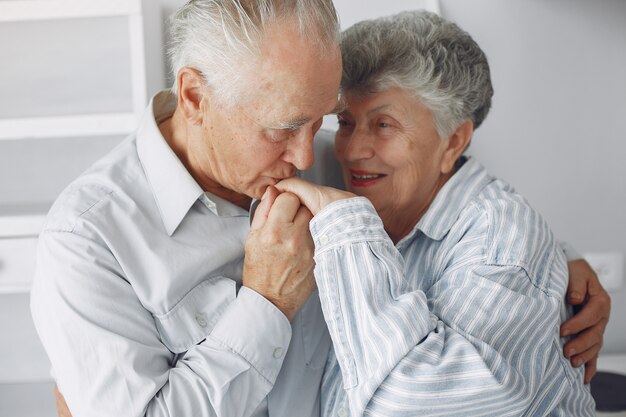 Beautiful old couple spent time together at home