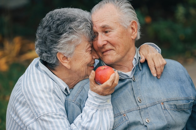 Beautiful old couple spent time together in a park