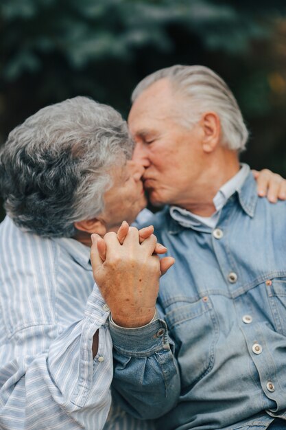 Beautiful old couple spent time together in a park