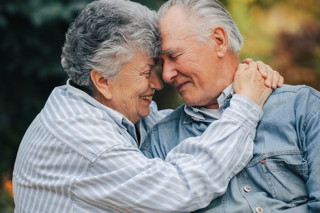 Beautiful old couple spent time together in a park