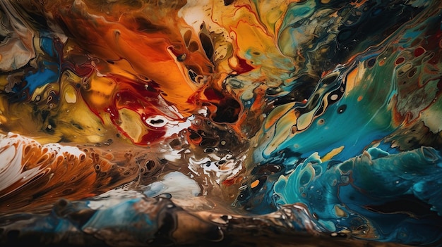Beautiful painted oil in multicolored tones Conceptual abstract closeup of a painting by benerative ai