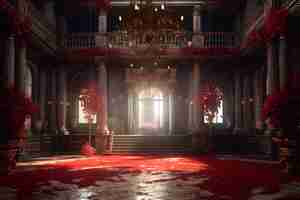 Free photo beautiful palace interior digital backdrop with red florals cinematic lighting