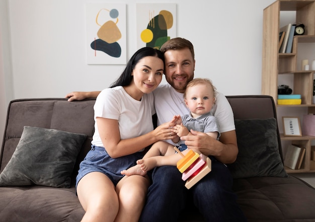 Beautiful people having a video call with their family at home