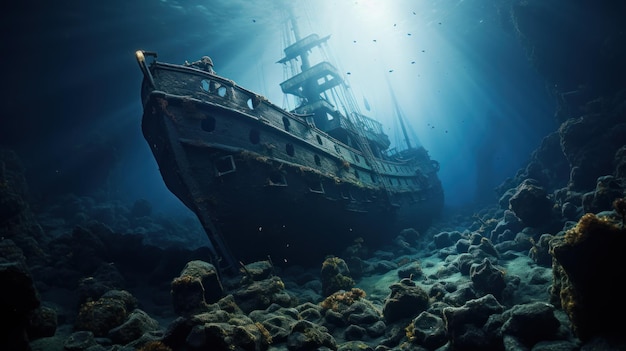 Free photo a beautiful photograph capturing the eerie allure of a sunken ship