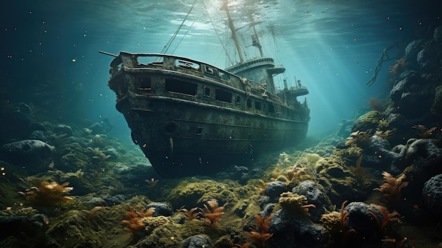 Free photo a beautiful photograph capturing the eerie allure of a sunken ship