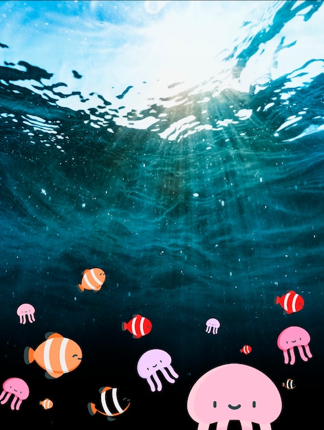 Beautiful photography of ocean water with cute fish filter