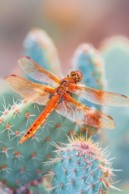 Foto gratuita bella libellula fotorealista in natura