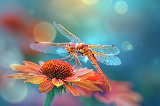 Beautiful photorealistic dragonfly in nature