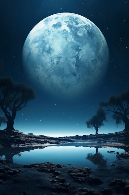 Бесплатное фото Красивая фотореалистичная луна